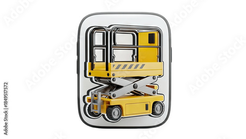 Yellow Scissor Lift Icon on White Background