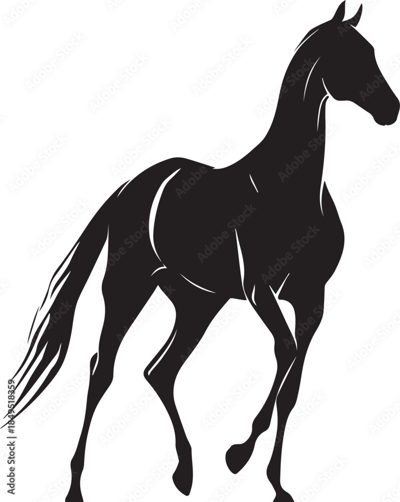 Obraz premium Akhal-Teke Horse Vector Silhouette Black Isolated on White Background