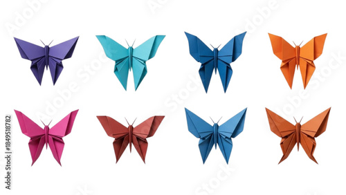 Colorful Origami Butterflies Displayed in Studio Setting with Minimalist White Background