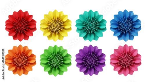 Colorful Paper Flowers Arrangement Display, Craft Decoration, Studio Close-Up Shot, Vibrant Artistic Concept