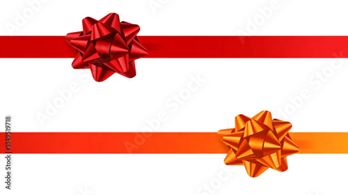 A shiny red satin ribbon tied into a festive gift bow, isolated on white for a Christmas holiday celebration or birthday present wrap design