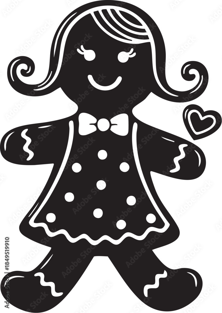 Fototapeta premium cute black and white gingerbread girl seamless pattern for festive holiday food