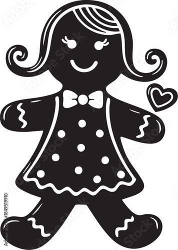 cute black and white gingerbread girl seamless pattern for festive holiday food