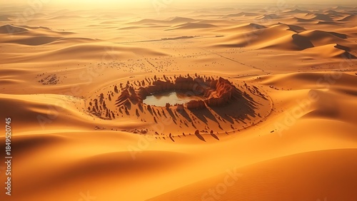 cyma. Mirage of an oasis over a desert landscape with heat distortion effect. ESG reports, sustainability campaigns, designed for sustainability communications and ESG reporting.