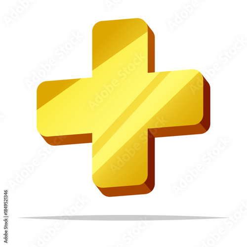 Gold plus symbol icon vector isolated illustration