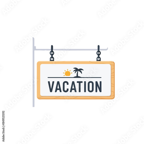 Vacation Sign with Palm Tree and Sun Illustration