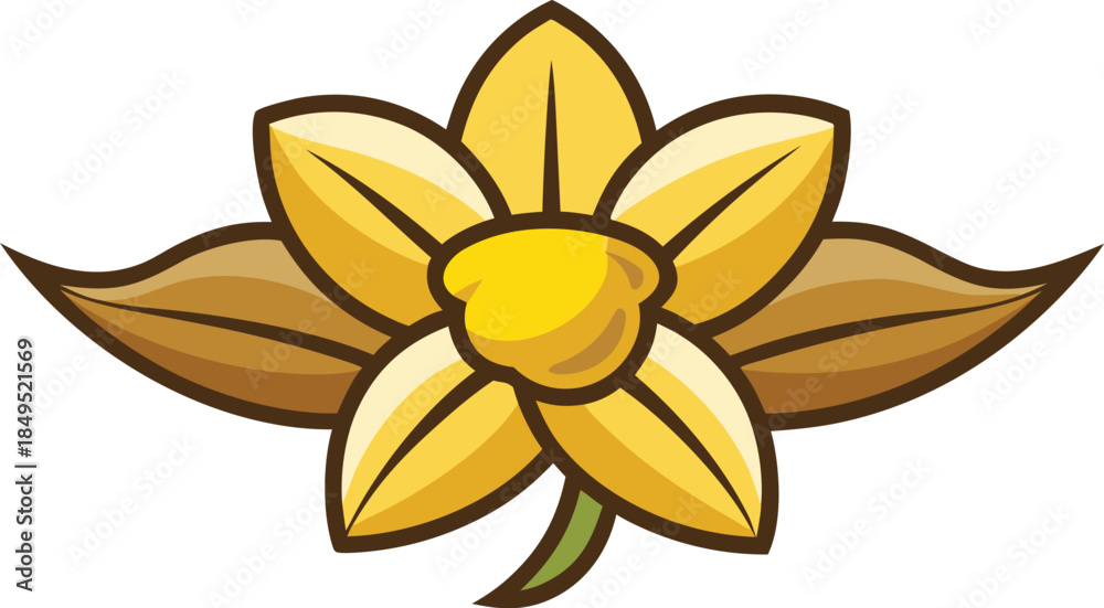 Obraz premium Stylized yellow flower with brown accents and green stem
