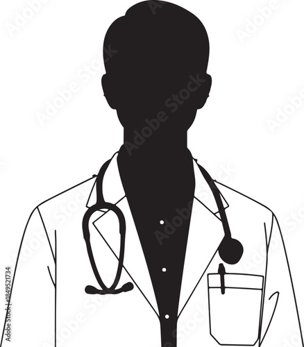 Silhouette of a doctor wearing a white coat and stethoscope medical healthcare vector illustration EPS file download.
