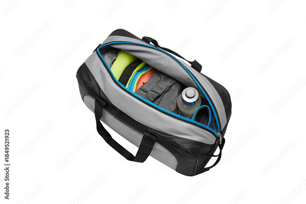 Fototapeta premium Open gym bag with essentials