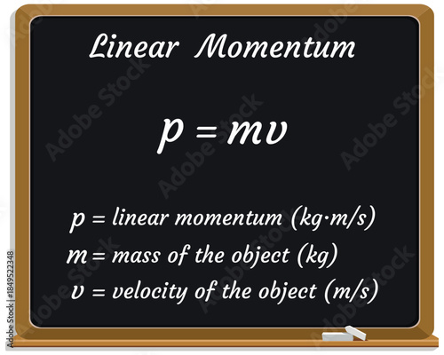 Linear Momentum on a black chalkboard. Education. Science. Formula. Vector illustration.