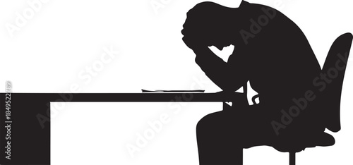 Stressed Businessman at Desk Silhouette Office Burnout Concept

Workplace Stress Silhouette Overworked Man Slumped at Desk

Corporate Burnout Silhouette Professional Feeling Exhausted