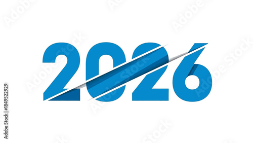 Vector graphic of the year 2026 presented in bold blue typography with a dynamic diagonal slash across the digits