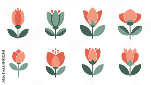 Collection of stylized geometric floral illustrations in a minimalist design