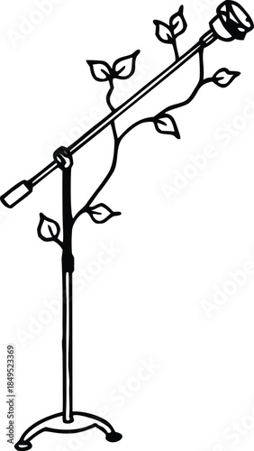 Microphone stand styled as a growing plant with leaves and branches