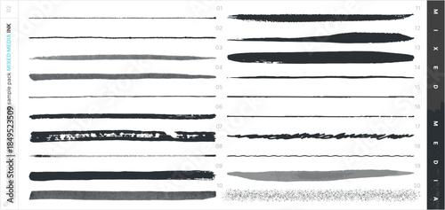 Vector Brushes. Mixed Media Sampler Set. Ink.