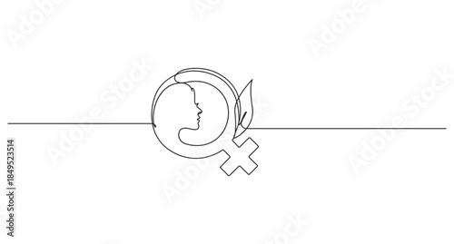 Continuous Line Art of Feminine Symbol, Woman Profile, Continuous Line Art of Female Gender Symbol,International Women's Day concept
