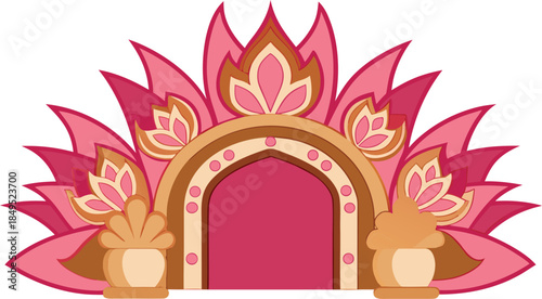 Ornate pink and gold archway with floral accents and decorative pillars