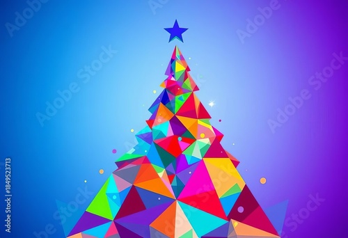Abstract geometric Christmas tree design, vibrant colors, festive shapes,  festive,  green