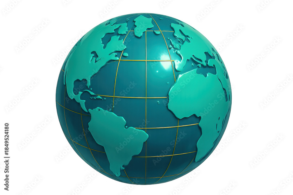 Fototapeta premium Glossy 3d rendering of planet earth, visualizing global connections, worldwide business, and digital data networks