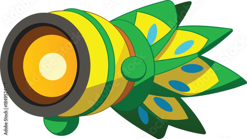 Stylized green and yellow futuristic sci fi weapon or device