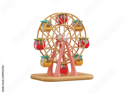 Ferris wheel icon 3d render concept of Colorful ferris wheel amusement park famous city landmark icon vector illustration