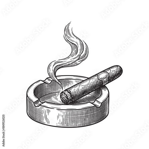 Lit Cigar in Ashtray Engraving