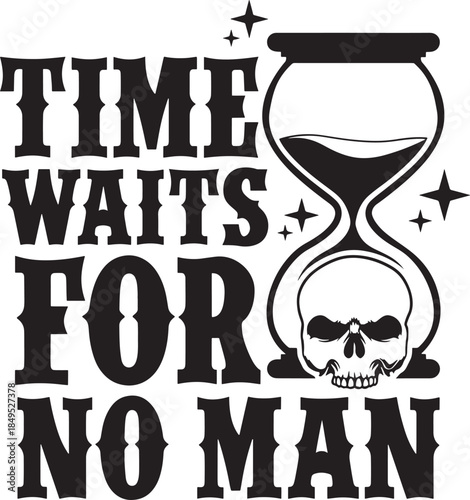 Time waits for no man: a striking illustration with a skull and hourglass representing life's fleeting nature