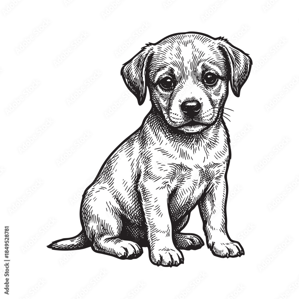 Fototapeta premium Cute Puppy Dog Sitting Pet Engraving