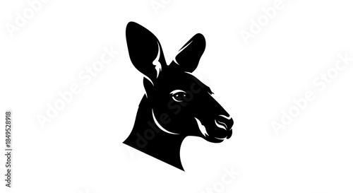 Kangaroo Head Silhouette - Australian Wildlife Icon in Black and White.