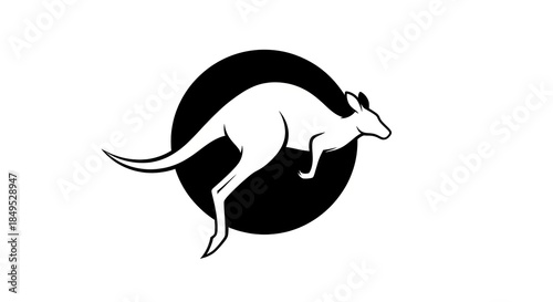 Kangaroo silhouette in a black circle, minimalist design.