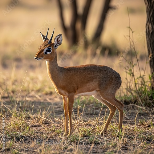 Kirks Dik-Dik Standing Alert in African Savanna Habitat.