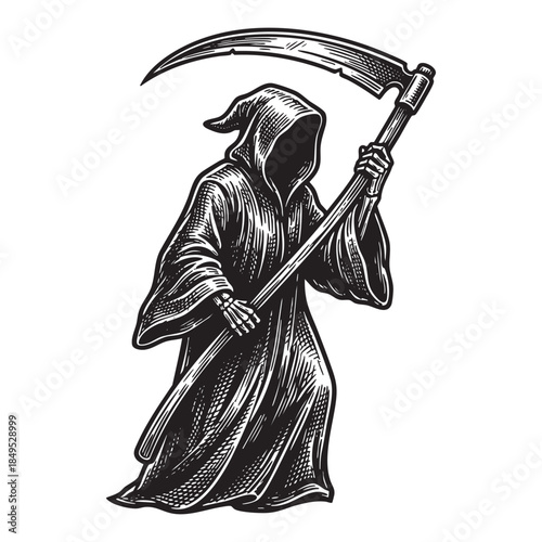 Grim Reaper Death with Scythe Engraving