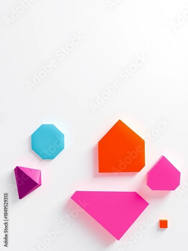 Geometric shapes on a stark white backdrop, creating a sense of order and modern design,  creative, geometric