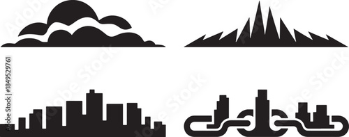 Abstract cloud mountain cityscape and skyline silhouette landscape graphic design vector