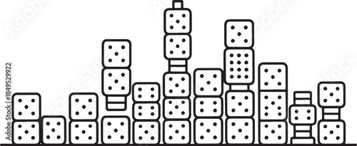 Dice stacking city skyline creative design for games and gambling concept graphic resource