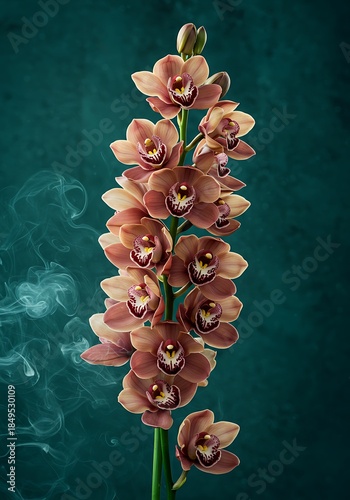 Elegant orchid bloom on green backdrop floral design and botanical beauty