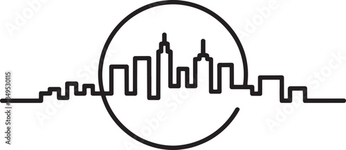 Cityscape line art architecture skyline building silhouette circle urban landscape vector