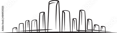 Skyscrapers city landscape isolated design line modern buildings town silhouette outline