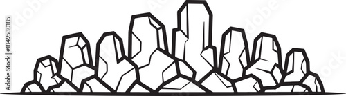 Outline illustration of rocky mountain range in black and white vector format