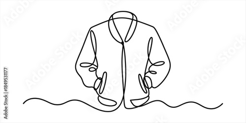 Minimalist line art of a jacket with a collar and pockets Vector, illustration