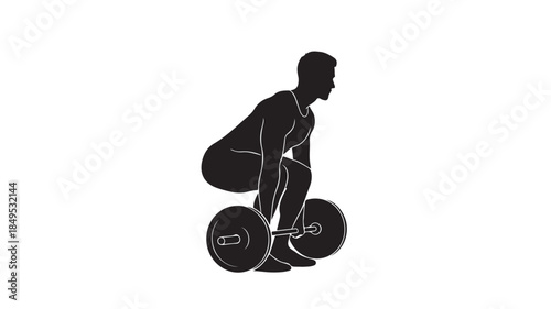 Man Lifting Weights in Silhouette with Dramatic Lighting on White Background for Fitness Illustration