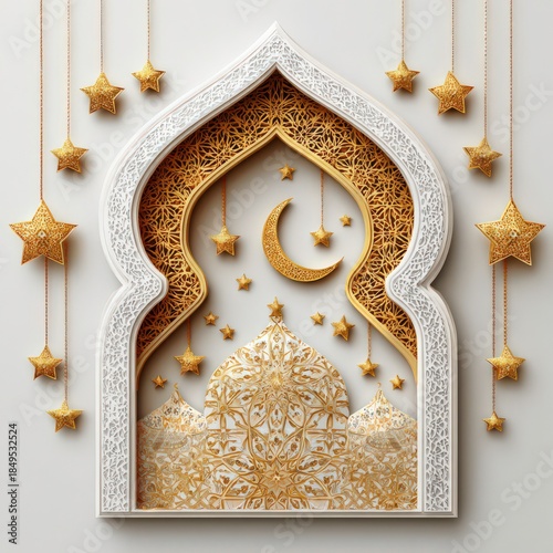 Decorative wall art with crescent moon and stars in intricate design displayed in a modern space