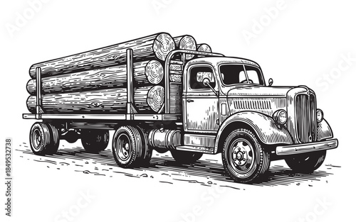 Vintage Heavy Duty Logging Truck Transporting Timber