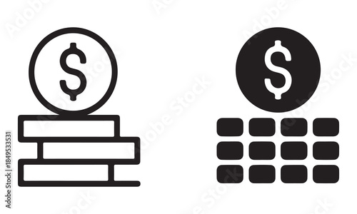 Stacks of coins and blocks