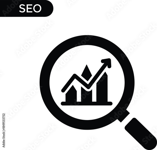 Seo magnifying glass with graph icon for search engine optimization