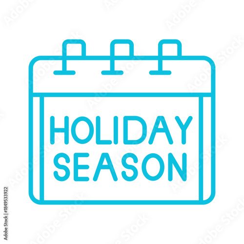 A blue outline calendar icon displaying "HOLIDAY SEASON" text, representing festive periods and celebrations.
