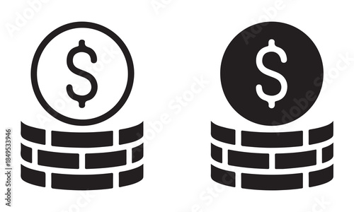 Stacked coins on brick wall