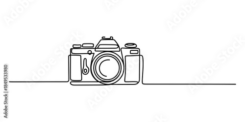 A single line drawing of a classic analog camera capturing the essence of photography Vector, illustration