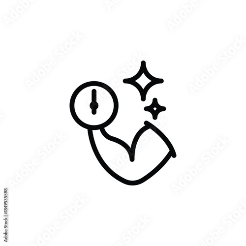 Arm with clock and sparkles time management success.