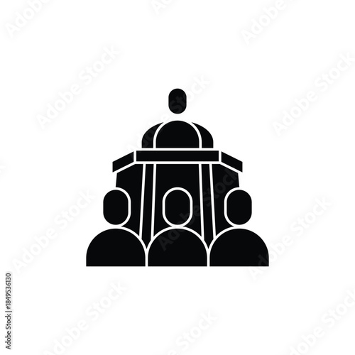 Silhouette illustration of a speaker addressing an audience from a podium.